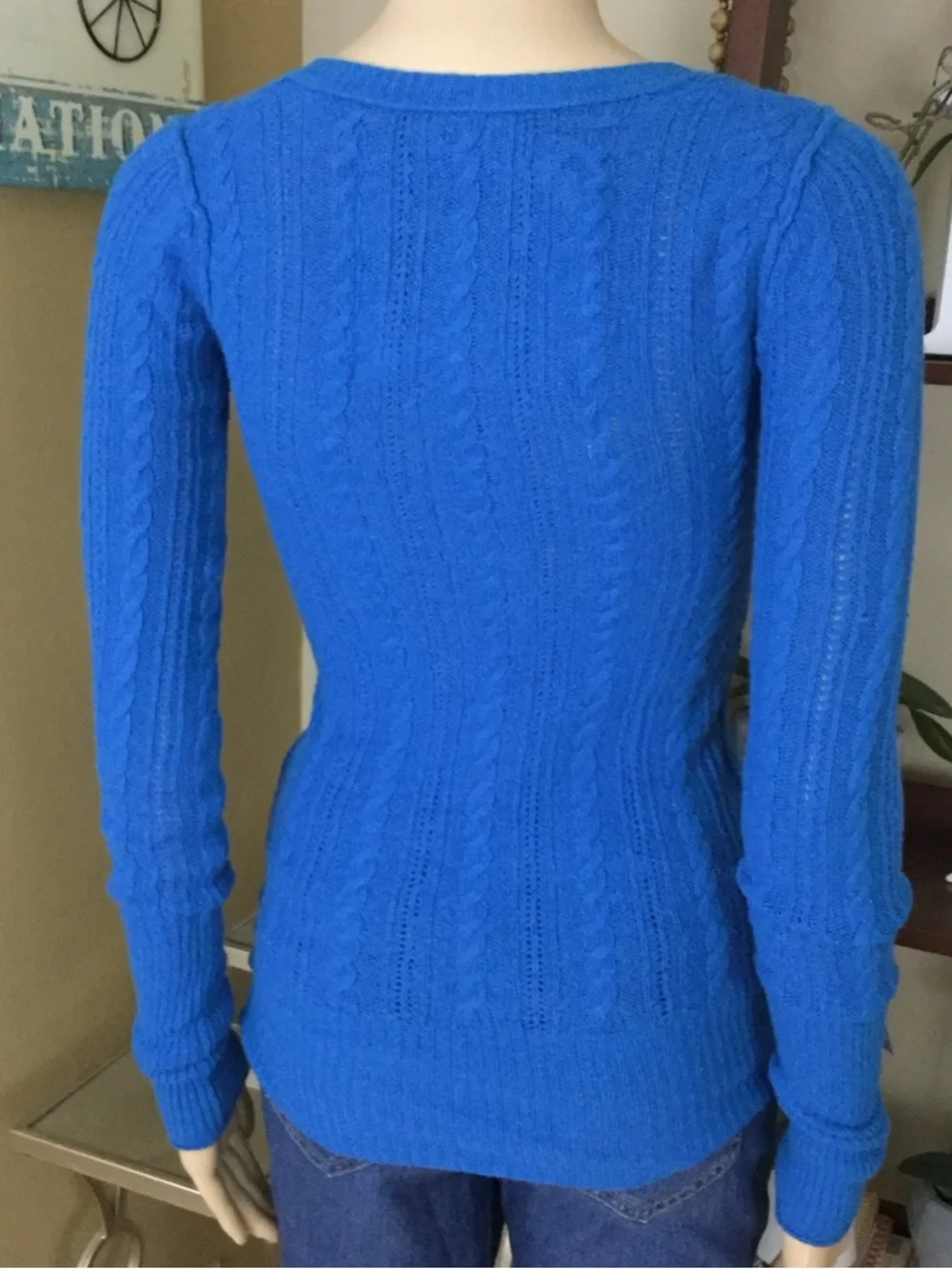 Abercrombie & Fitch Bright Blue Cable-Knit V-Neck Sweater - Picture 2 of 9